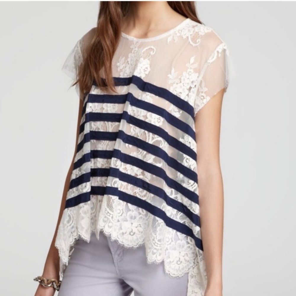 BCBG Max Azria lace stripped top, NWOT
